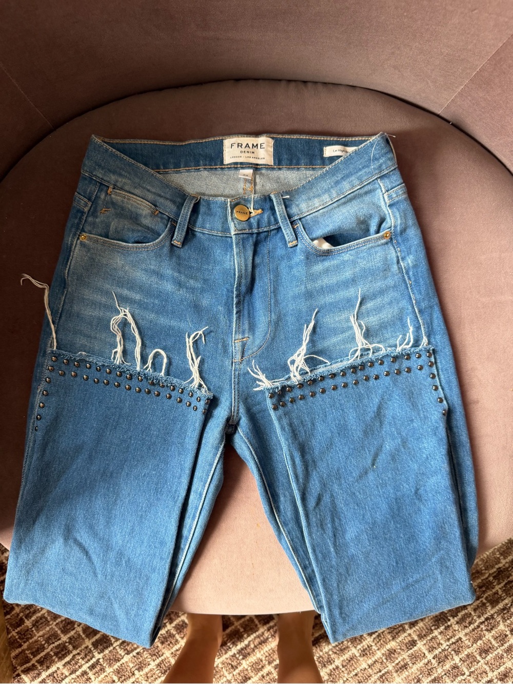 Frame Denim Blue Studded Straight-Leg Jeans